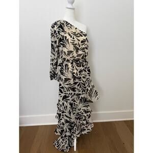 NWT Alexis X Target Black White Botanical Hi Low Ruffle One Shoulder Dress XS